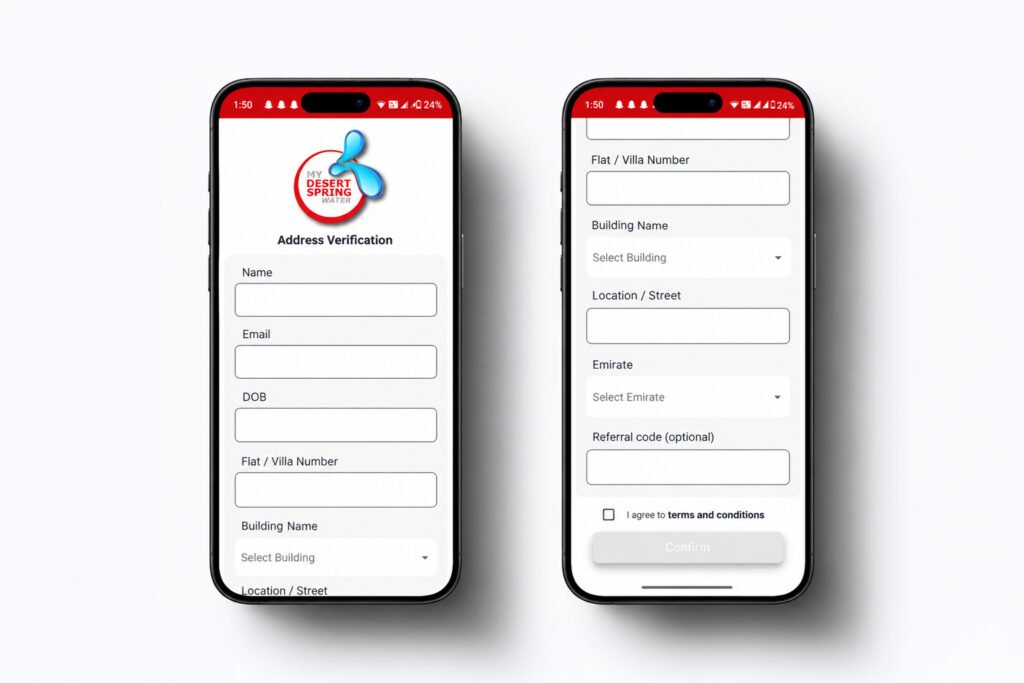 Entering delivery address details in the My Desert Spring water delivery app